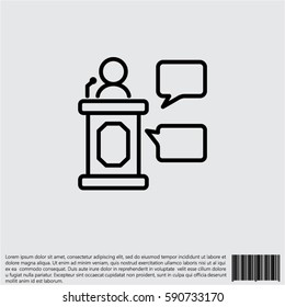 Web line icon. Business; Speaker, orator speaking from tribune 