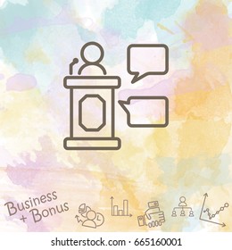 Web line icon. Business; Speaker, orator speaking from tribune 