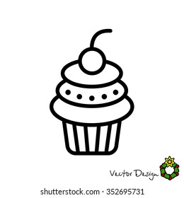 Web line icon. Cake. Birthday cake.