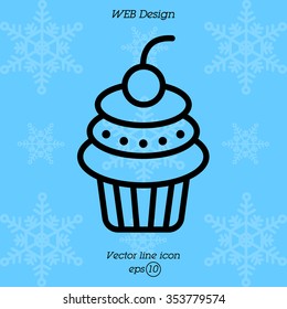 Web line icon. Cake. Birthday cake.