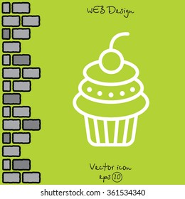 Web line icon. Cake. Birthday cake.