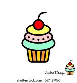 Web line icon. Cake. Birthday cake.