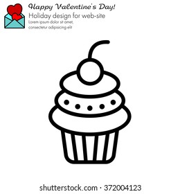 Web line icon. Cake. Birthday cake.