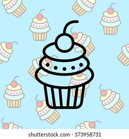 Web line icon. Cake. Birthday cake.