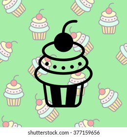 Web line icon. Cake. Birthday cake.