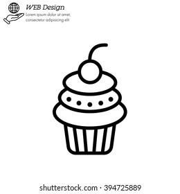 Web line icon. Cake. Birthday cake.