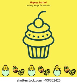Web line icon. Cake. Birthday cake.