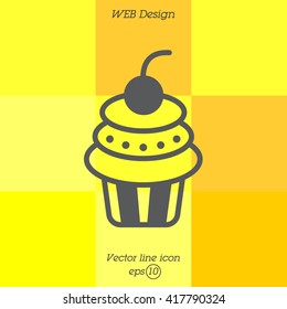 Web line icon. Cake. Birthday cake.