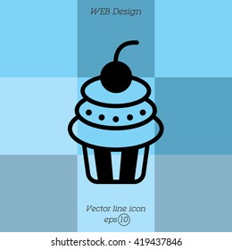 Web line icon. Cake. Birthday cake.
