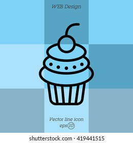 Web line icon. Cake. Birthday cake.