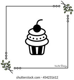 Web line icon. Cake. Birthday cake.