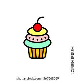 Web line icon. Cake. Birthday cake.