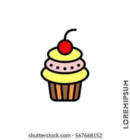 Web line icon. Cake. Birthday cake.