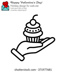 Web line icon. Cake (dessert) in hand