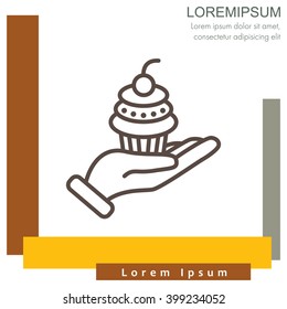 Web line icon. Cake (dessert) in hand