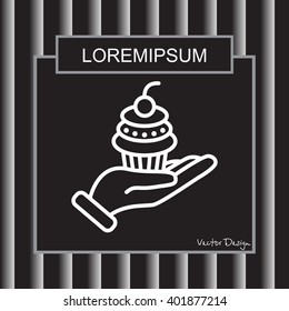 Web line icon. Cake (dessert) in hand