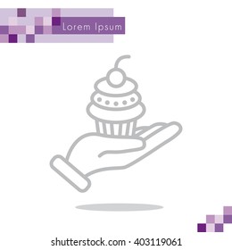 Web line icon. Cake (dessert) in hand