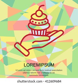 Web line icon. Cake (dessert) in hand