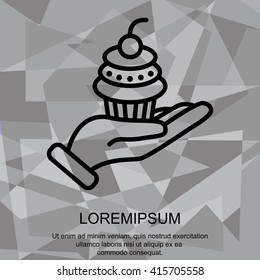Web line icon. Cake (dessert) in hand