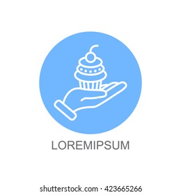Web line icon. Cake (dessert) in hand