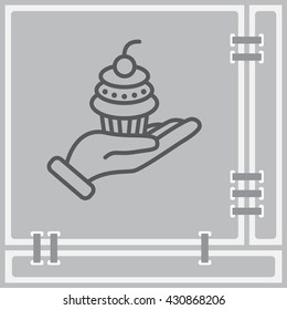 Web line icon. Cake (dessert) in hand