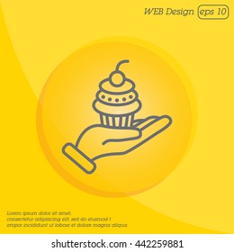 Web line icon. Cake (dessert) in hand