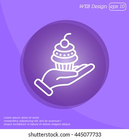 Web line icon. Cake (dessert) in hand