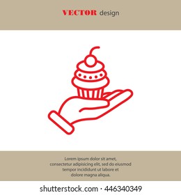 Web line icon. Cake (dessert) in hand