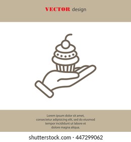 Web line icon. Cake (dessert) in hand