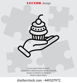Web line icon. Cake (dessert) in hand