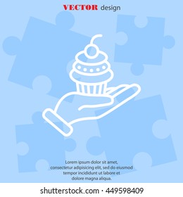 Web line icon. Cake (dessert) in hand
