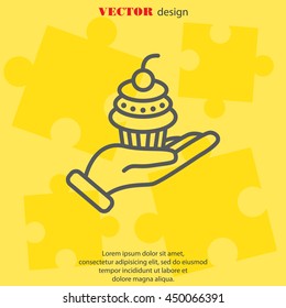 Web line icon. Cake (dessert) in hand