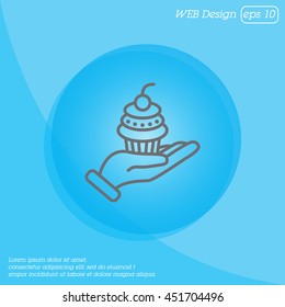 Web line icon. Cake (dessert) in hand