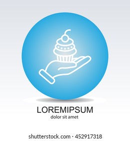 Web line icon. Cake (dessert) in hand
