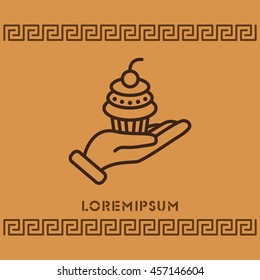 Web line icon. Cake (dessert) in hand