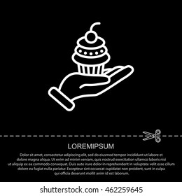 Web line icon. Cake (dessert) in hand