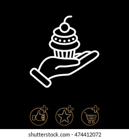 Web line icon. Cake (dessert) in hand