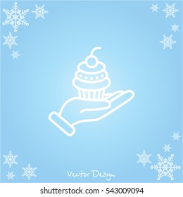 Web line icon. Cake (dessert) in hand