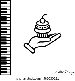 Web line icon. Cake (dessert) in hand