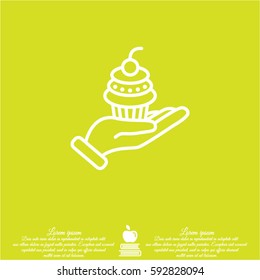 Web line icon. Cake (dessert) in hand