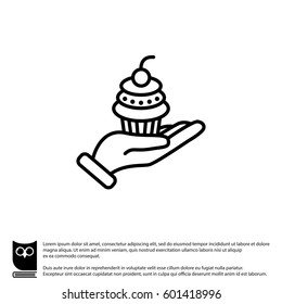 Web line icon. Cake (dessert) in hand