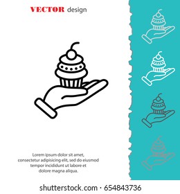 Web line icon. Cake (dessert) in hand