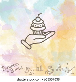 Web line icon. Cake (dessert) in hand