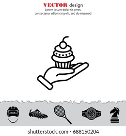 Web line icon. Cake (dessert) in hand