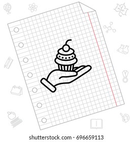 Web line icon. Cake (dessert) in hand