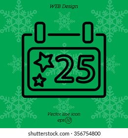 Web line icon. Calendar, Christmas (December 25th)