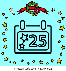Web line icon. Calendar, Christmas (December 25th)