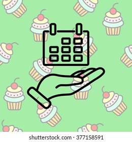 Web line icon. Calendar in hand