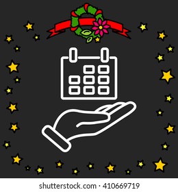 Web line icon. Calendar in hand
