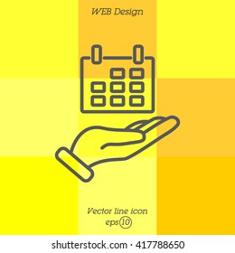 Web line icon. Calendar in hand